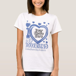 Blue Navy Photo Heart Ik hou van mijn vriend T-shirt