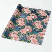 Blue Navy Pink Gold Woodland Rustic Floral Green Cadeaupapier (Uitgerold)