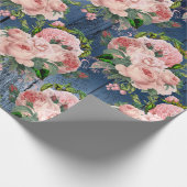 Blue Navy Pink Gold Woodland Rustic Floral Green Cadeaupapier (Hoek)