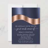 Blue Navy Roos Gold Border Wave QR Code Weddenscha (Voorkant)