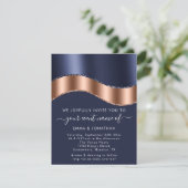 Blue Navy Roos Gold Border Wave QR Code Weddenscha (Staand voorkant)