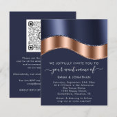 Blue Navy Roos Gold Border Wave QR Code Weddenscha (Voorkant / Achterkant)