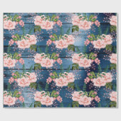 Blue Navy Roses Woodland Rustic Floral Green Cadeaupapier (Vlak)