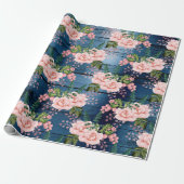 Blue Navy Roses Woodland Rustic Floral Green Cadeaupapier (Uitgerold)