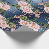 Blue Navy Roses Woodland Rustic Floral Green Cadeaupapier (Hoek)