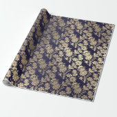 Blue Navy Royal Chic Foxier Gold Powder Floral Cadeaupapier (Uitgerold)