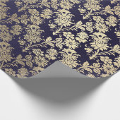 Blue Navy Royal Chic Foxier Gold Powder Floral Cadeaupapier (Hoek)