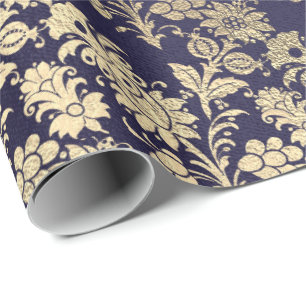 Blue Navy Royal Chic Foxier Gold Powder Floral Cadeaupapier
