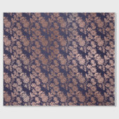 Blue Navy Royal Silver Roos Gold Powder Floral Cadeaupapier (Vlak)