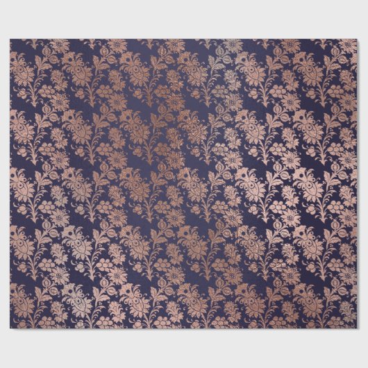 Blue Navy Royal Silver Roos Gold Powder Floral Cadeaupapier (Vlak)
