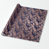 Blue Navy Royal Silver Roos Gold Powder Floral Cadeaupapier (Uitgerold)