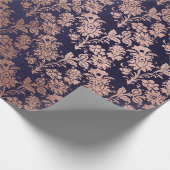 Blue Navy Royal Silver Roos Gold Powder Floral Cadeaupapier (Hoek)