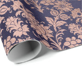 Blue Navy Royal Silver Roos Gold Powder Floral Cadeaupapier (Rol Hoek)