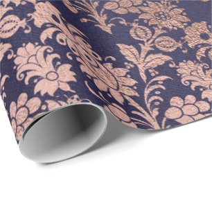 Blue Navy Royal Silver Roos Gold Powder Floral Cadeaupapier