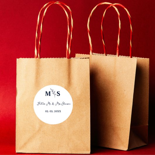 Blue navy script Monogram script future de heer & Ronde Sticker