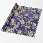 Blue Navy Sepia Gold Flower Graphite Grungy Shabby Cadeaupapier (Uitgerold)