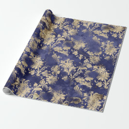 Blue Navy Sepia Gold Flower Graphite Grungy Shabby Cadeaupapier