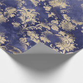 Blue Navy Sepia Gold Flower Graphite Grungy Shabby Cadeaupapier (Hoek)