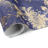 Blue Navy Sepia Gold Flower Graphite Grungy Shabby Cadeaupapier (Rol Hoek)