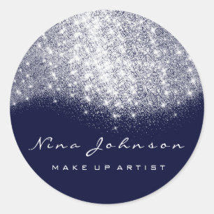 Blue Navy Silver Grey Glitter Makeup Artist Beauty Ronde Sticker