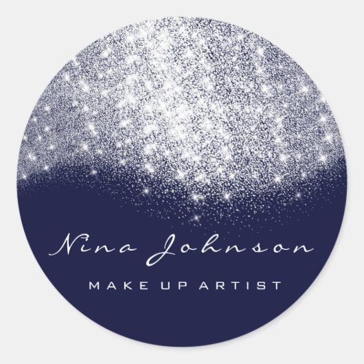 Blue Navy Silver Grey Glitter Makeup Artist Beauty Ronde Sticker (Voorkant)