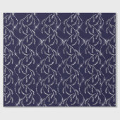 Blue Navy Sparkly Laurel Floral Silver Diamonds Cadeaupapier (Vlak)