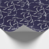 Blue Navy Sparkly Laurel Floral Silver Diamonds Cadeaupapier (Hoek)