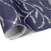 Blue Navy Sparkly Laurel Floral Silver Diamonds Cadeaupapier (Rol Hoek)