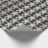 Blue Navy Stars Gold Kerstmis Ginger Bread Guy Cadeaupapier (Hoek)