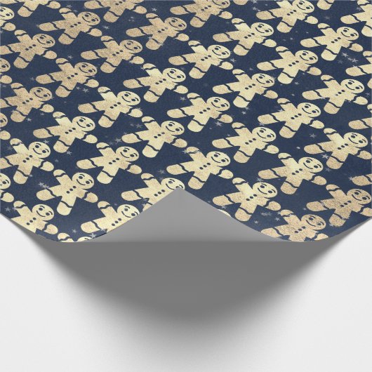 Blue Navy Stars Gold Kerstmis Ginger Bread Guy Cadeaupapier (Hoek)