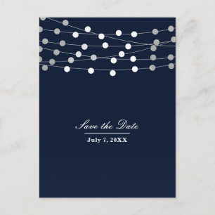 Blue Navy String Lights Modern Chic Save the Date Aankondigingskaart