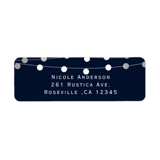 Blue Navy String Lights Modern Wedding Invitation Etiket (Voorkant)