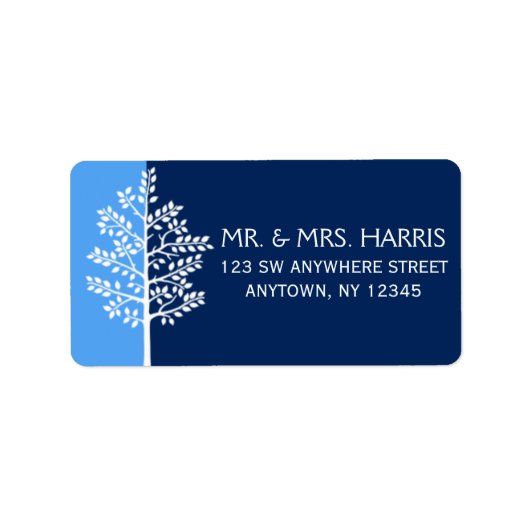 Blue Navy Tree of Life Bar Mitzvah Etiket (Voorkant)