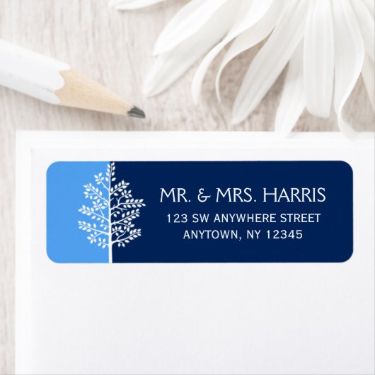 Blue Navy Tree of Life Bar Mitzvah Etiket (Insitu)