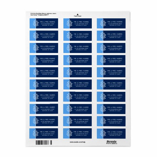 Blue Navy Tree of Life Bar Mitzvah Etiket (Full Sheet)