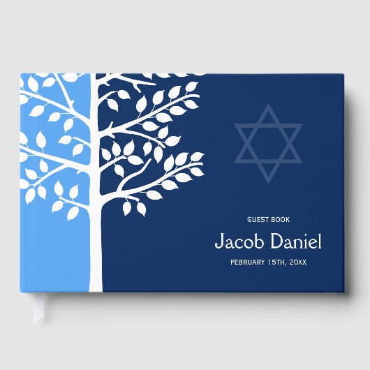Blue Navy Tree of Life Bar Mitzvah Gastenboek (Voorkant)