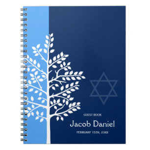 Blue Navy Tree of Life Bar Mitzvah Gastenboek Notitieboek