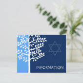Blue Navy Tree of Life Bar Mitzvah Informatie Informatiekaartje (Staand voorkant)