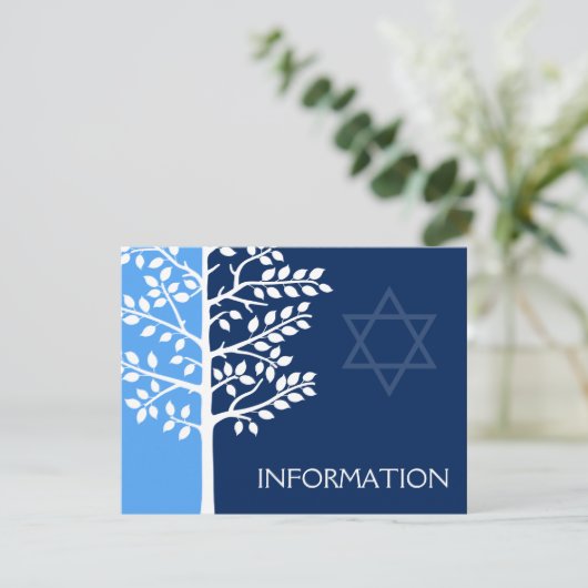Blue Navy Tree of Life Bar Mitzvah Informatie Informatiekaartje (Staand voorkant)