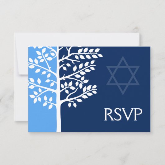 Blue Navy Tree of Life Bar Mitzvah RSVP (Voorkant)