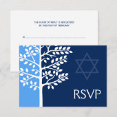 Blue Navy Tree of Life Bar Mitzvah RSVP (Voorkant / Achterkant)