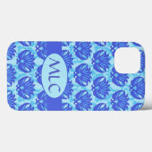 Blue Navy Turquoise Modern Damask Monogram Aangepa Case-Mate iPhone Case (Achterkant (horizontaal))