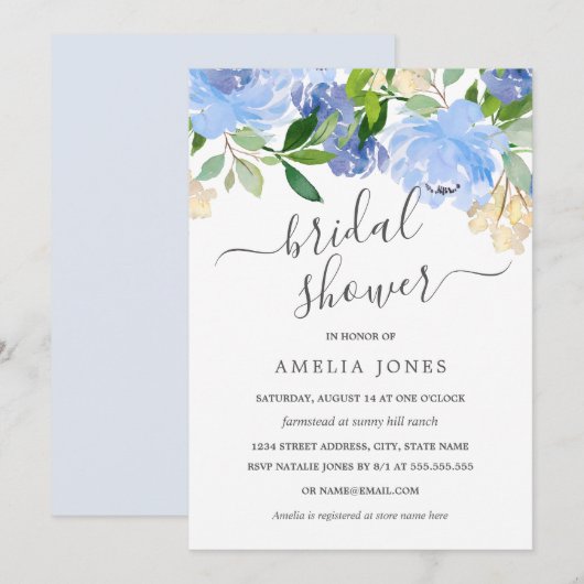 Blue Navy Waterverf Floral Vrijgezellenfeest Kaart (Voorkant / Achterkant)