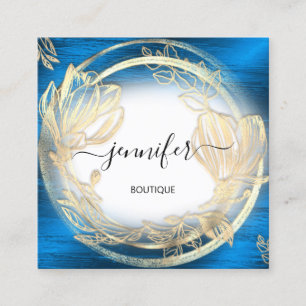 Blue Navy White Gold Floral Lijst QRCode Logo Vierkante Visitekaartje