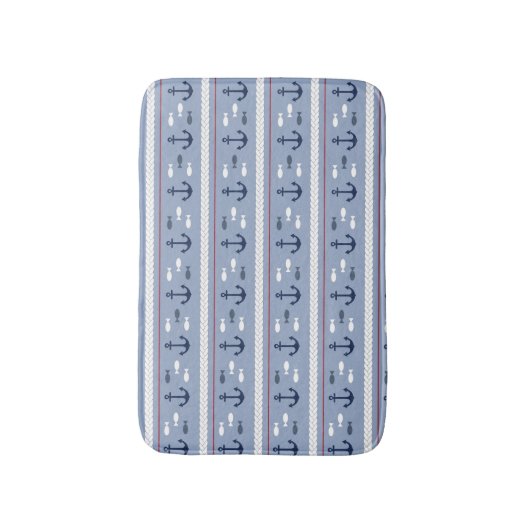 Blue Navy White Red Nautical Anchors Bath Mat (Voorkant Verticaal)