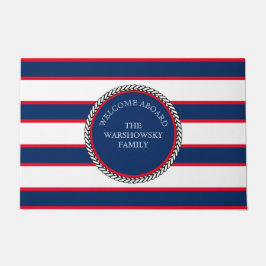 Blue Navy White Red Nautical Monogram gestreept Deurmat