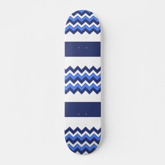 Blue Navy White Zigzag Chevron Striped Pattern Persoonlijk Skateboard (Voorkant)