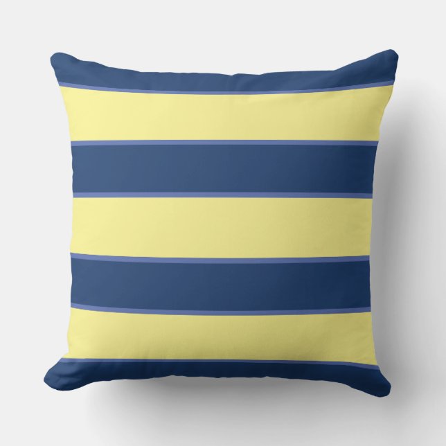 Blue Navy Yellow Nautical kustmoderne strepen Buitenkussen (Voorkant)