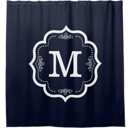 Blue    NavyMonogram Douchegordijn (Voorkant)