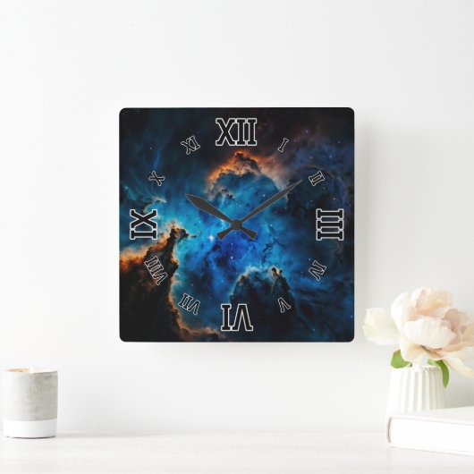 Blue Nebula Clouds AI Concept Art van Xzendor7 Vierkante Klok (Huis)